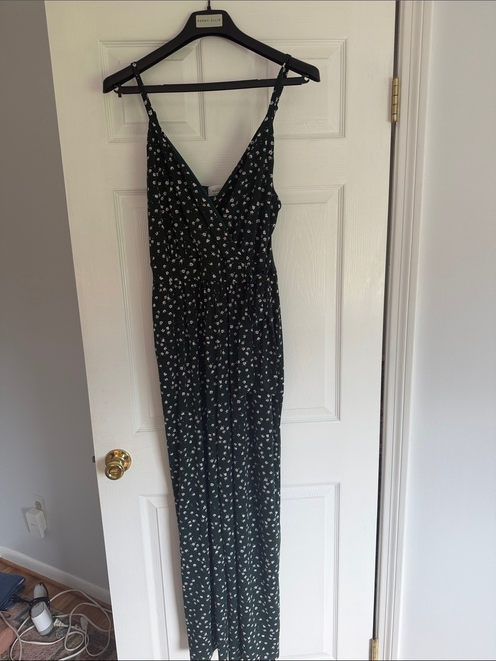 Floral V-Neck Black Jumpsuit with Spaghetti Straps